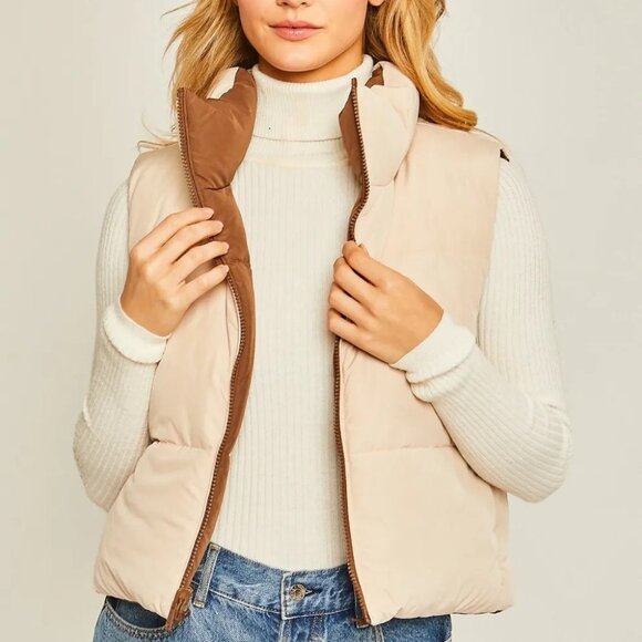 Love Tree Zip Up Cropped Contrast Reversible Vest - Picture 2 of 3